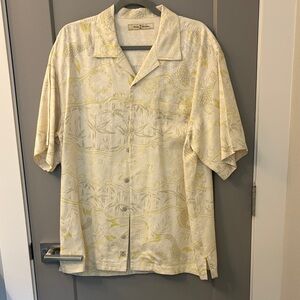 Tommy Bahama Cream and Pale Yellow Silk Camp Shirt